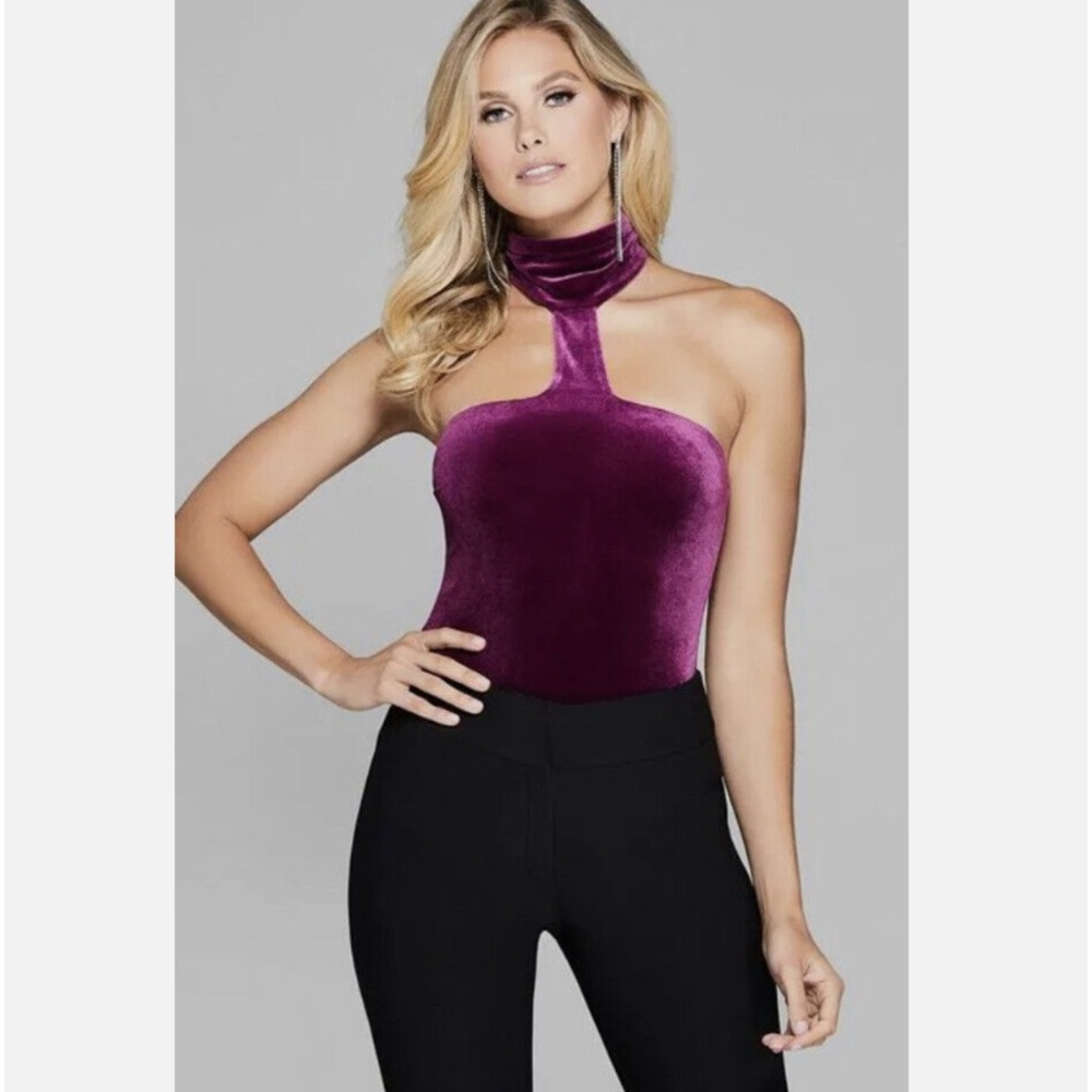 Guess by Marciano Tyler purple velvet choker bodysuit top S